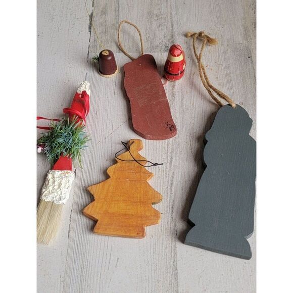 Santa Claus paint brush rustic wooden variety ornament Xmas set - Picture 9 of 12